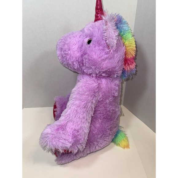 Hug Fun Purple Unicorn Stuffed w/ Rainbow Mane & Tail - Shiny Red Horn & Hooves - Picture 2 of 9